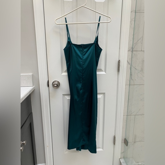 Satin Cowl Neck Midi Dress Turquoise Spaghetti straps - Picture 5 of 11